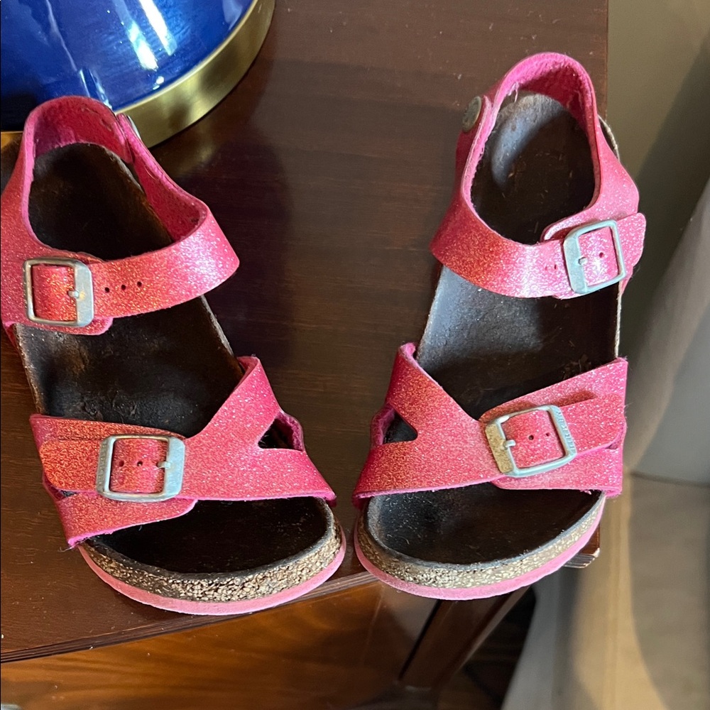 Size 13 girls Birkenstocks Pink Glitter Sandals with Buckles
